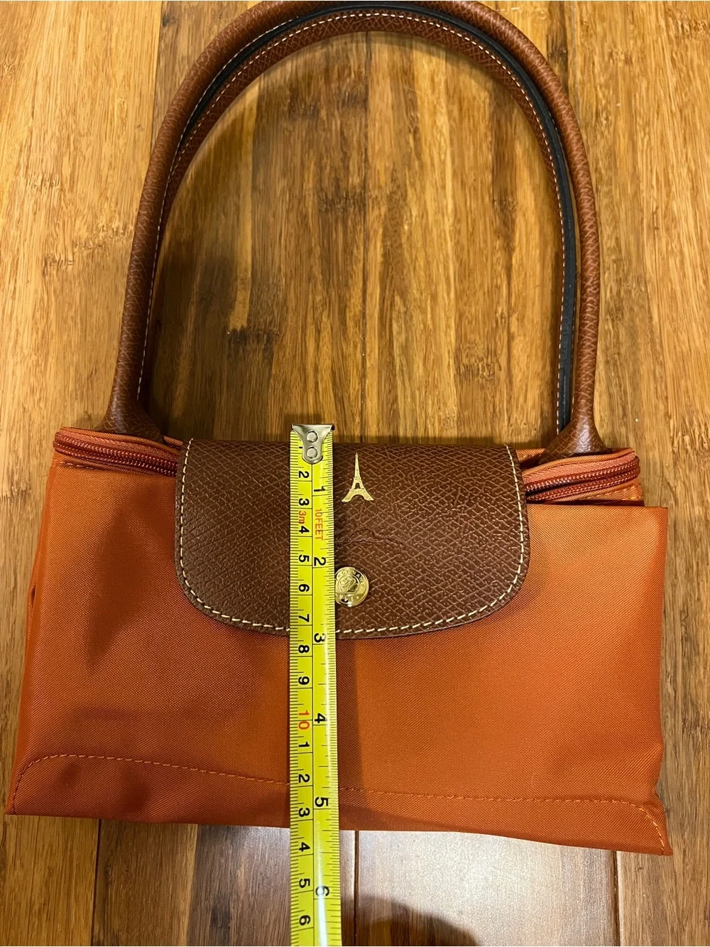 Longchamp Le Pliage Original M Tote Brick Orange PARIS Eiffel Tower stamp NWOT